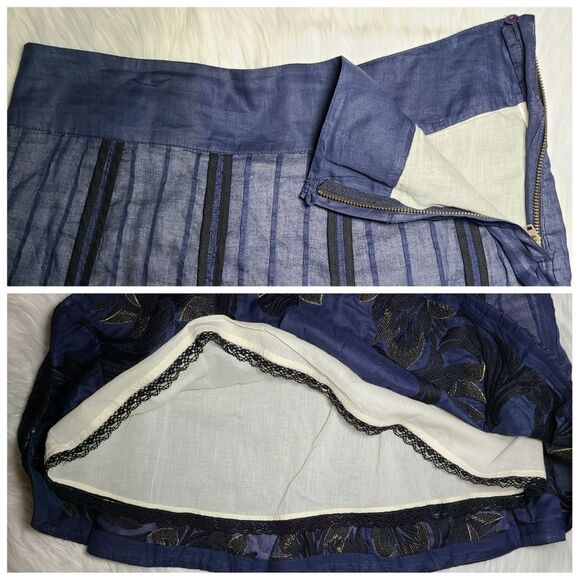 Anthropologie|Floreat Blue Embroidered Floral Midi Skirt, 4 - Picture 7 of 9